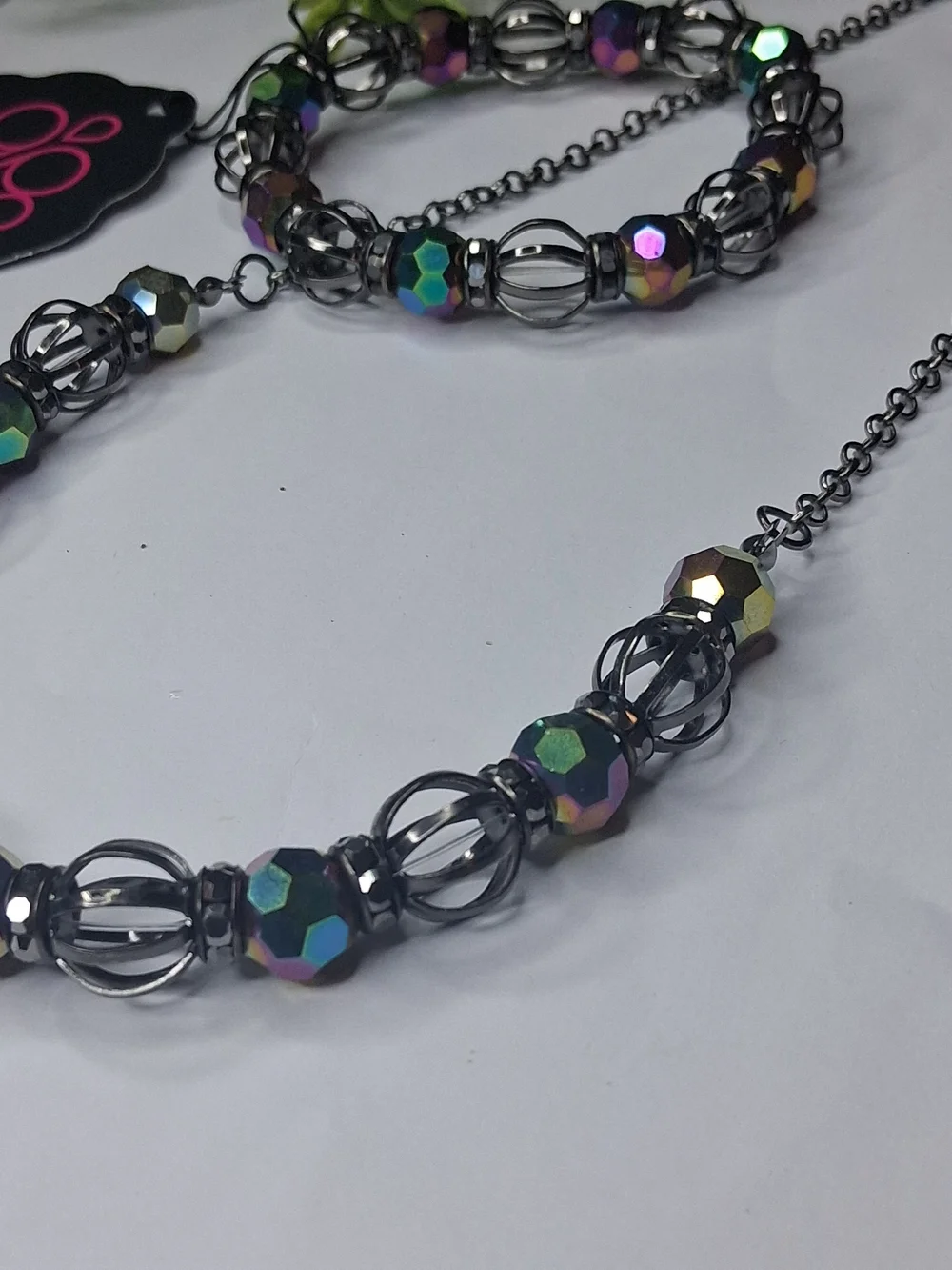 Multicolor Oil Spill And Black Metal Necklace And Bravelet Set
